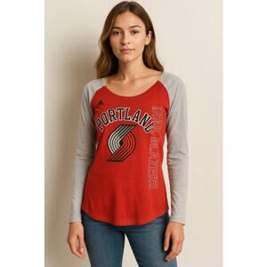 NBA Portland Trail Blazers Long Sleeve Tee Adidas Red Gray M